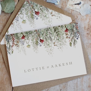 Christmas Wedding Invitations, Red wedding invite, rustic wedding stationery &#39;Whimsical Noel&#39; concertina fold SAMPLE