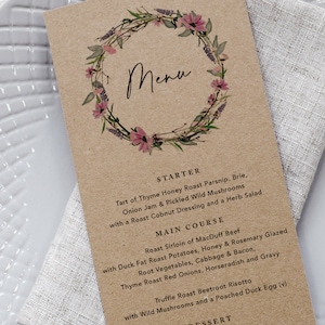 Kraft Wedding Menu, Wedding Menu Card, Menus For Wedding, Wedding Breakfast, Drinks Menu, Wedding Dinner, Rustic Menu, Whisper Wreath Kraft image 1