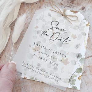 "Hochzeits-Save the Date Karte, Pergamin Save the Date Tags, ""Herbst Willow""