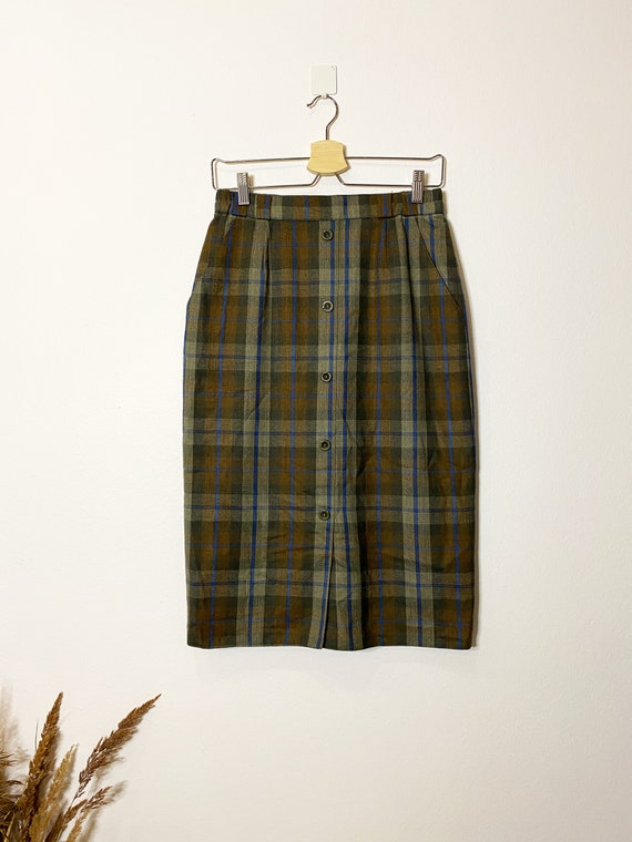 Vintage plaid wool skirt 90s Tulip skirt Pencil si