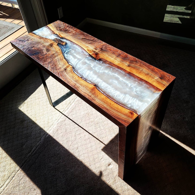 Walnut and Epoxy Resin Waterfall Table. Etsy