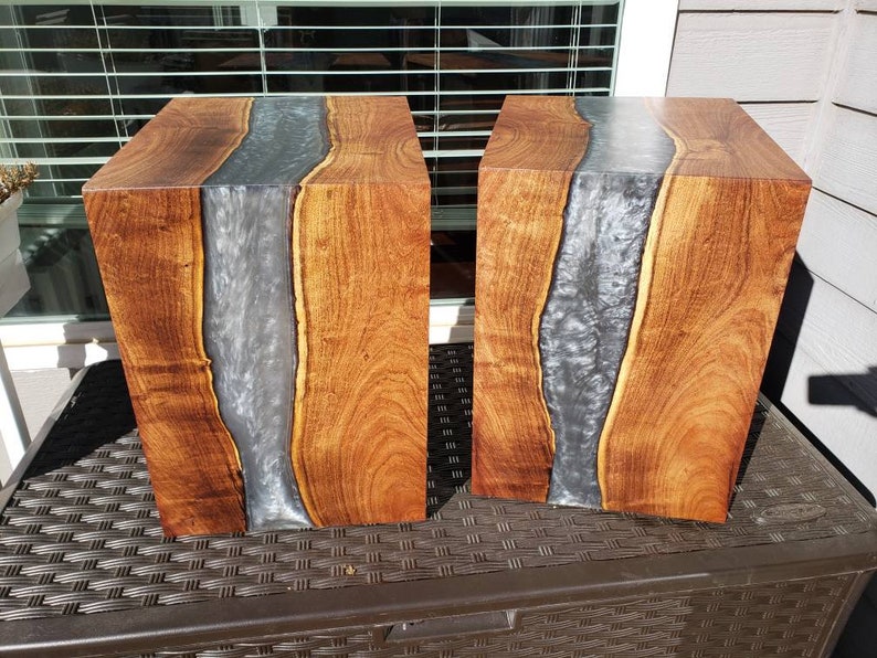 Epoxy resin waterfall end tables. Custom made only. Etsy
