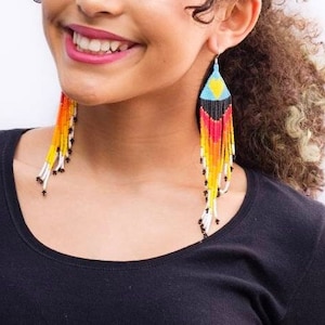 Heart on fire Huichol Earrings