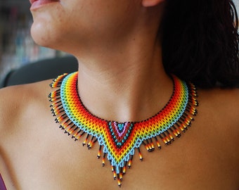 Mexican Huichol Beaded Necklace Amanecer