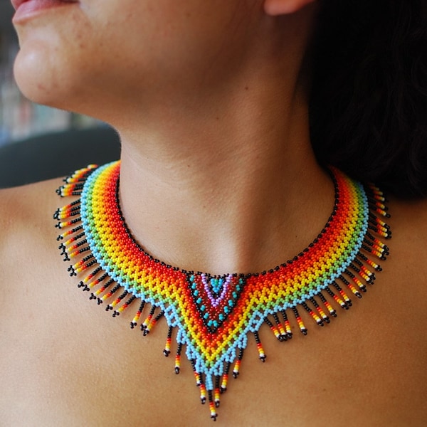 Mexican Huichol Beaded Necklace Amanecer