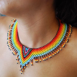 Mexican Huichol Beaded Necklace Amanecer