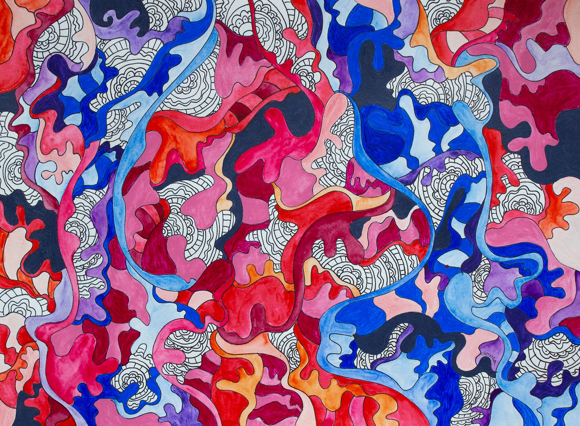 Abstract watercolor and ink original painting. Colorful Etsy