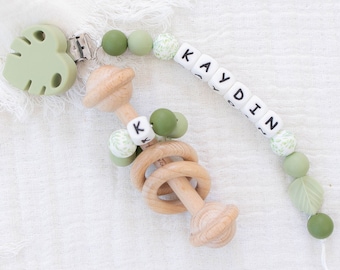 Personalized Pacifier Clip: Montessori Rattle Toy - Baby Keepsake