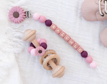Personalized Pacifier Clip: Montessori Rattle Toy - Baby Keepsake
