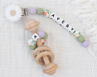 Personalized Pacifier Clip: Montessori Baby Rattle Toy