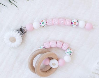 Personalized Pacifier Clip: Montessori Rattle Toy - Baby Keepsake