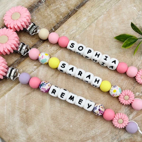 Flower Pacifier Clip With Name, Custom Pacifier Clip, Personalized Pacifier Clip for Girl, Customized Baby Gifts, Baby Shower Gifts