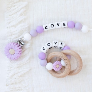 Personalized Pacifier Clip: Montessori Rattle Toy - Baby Keepsake