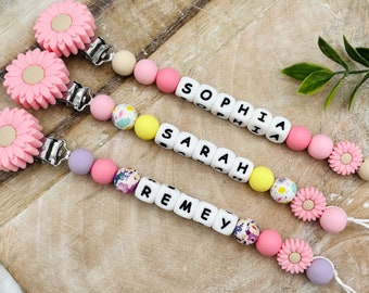 Flower Pacifier Clip With Name, Custom Pacifier Clip, Personalized Pacifier Clip for Girl, Customized Baby Gifts, Baby Shower Gifts