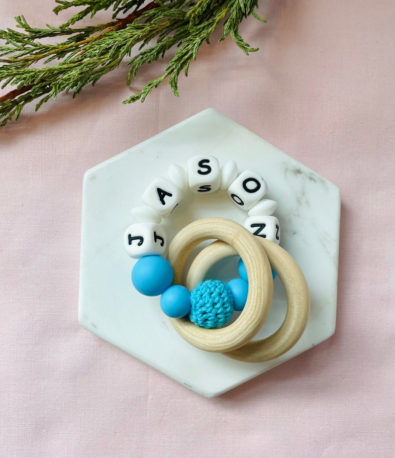 custom baby rattle toy with wooden ring Baby Silicone Wood Rattles Toys
