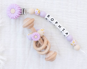 Personalized Pacifier Clip: Montessori Rattle Toy - Baby Keepsake