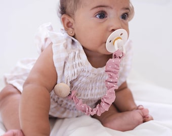 Handmade Linen Cotton Pacifier Clip, Baby Shower Gift