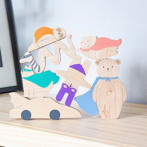 Wood Stacking Toy - Montessori Balancing Toys - Superhero Toys - Imaginative Play - Christmas Gift for Kids -