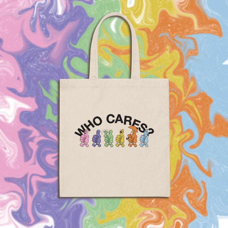 Who Cares Multicolor Hand Logo Rex Inspired Canvas Tote Bag 