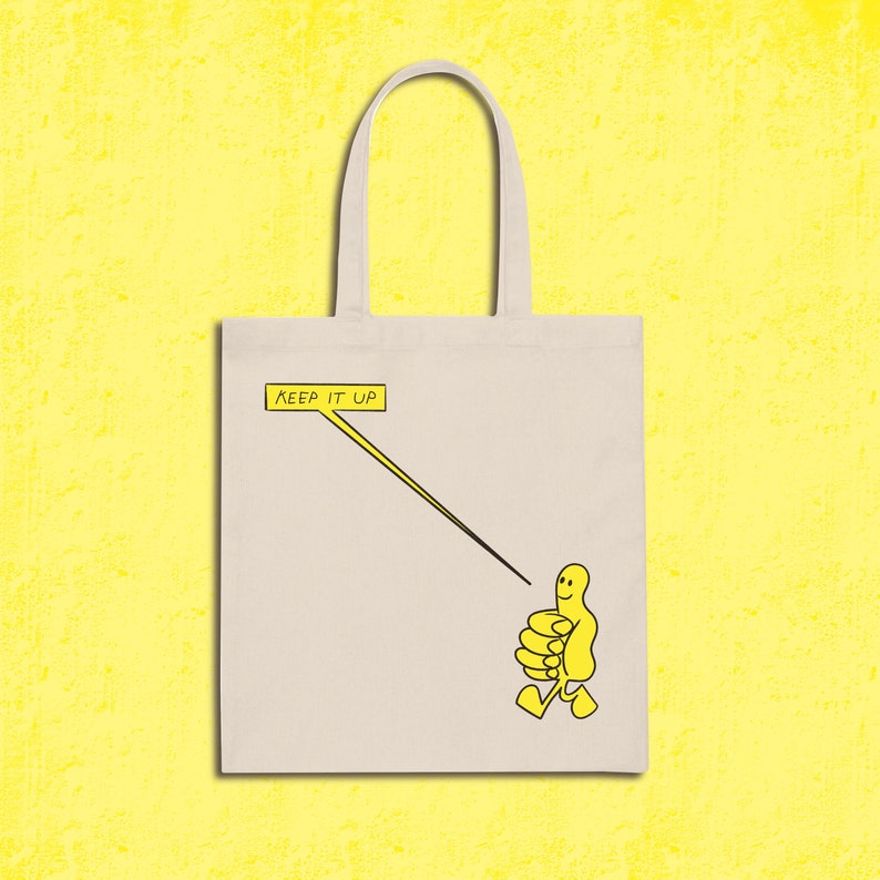 Keep It Up Yellow Smiley Face Who Cares Logo Rex Inspired Canvas Tote Bag 