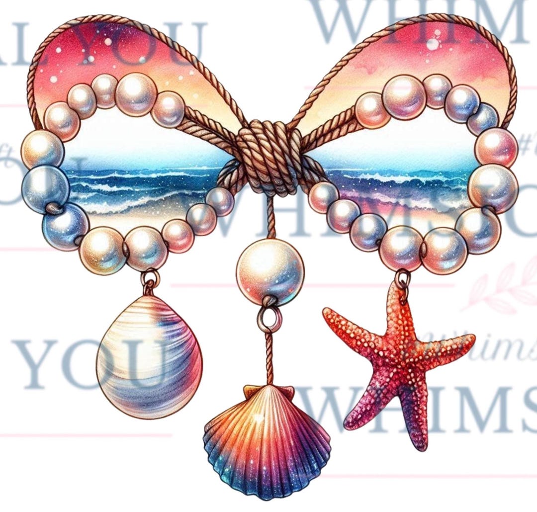 Coquette Pearl Bow Png, Summer Vibes, Pink Clam Png, Summer Beach Png ...