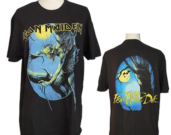 Iron Maiden Fear of the Dark Vintage Style Band Tee, Back Print, Iron Maiden Eddie, Gildan Softstyle Men's Size Tee by Rock Off