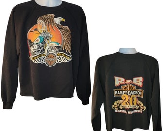 1991 Vintage Harley Davidson Sweatshirt, Racine, Wisconsin R&B HD, Black Sweatshirt, Men's Size 2X R.K. Stratman American Heritage