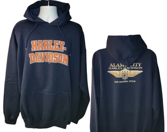 Vintage Harley Davidson Motorcycle Hoodie, San Antonio, Texas, Alamo City Harley Davidson, Navy Blue Hoodie Men's Size 3X