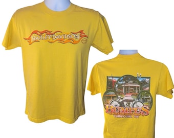 Harley Davidson Vintage Tee, Bumpus Harley Davidson, Collierville, TN, Yellow Harley Tee, Back Print, Men's Size Small