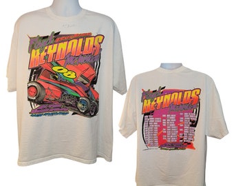 Sprint Car Floyd Reynolds Aztec Speedway Tee, Back Print, New Mexico, Men's Size 2X, Signature, From Our Vintage Recycle Wear Collection