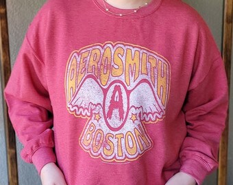 Aerosmith Vintage Logo Sweatshirt, Heathered Red Gildan Heavy Blend Sweatshirt Men's Size XL, Super Soft, by Rock Off