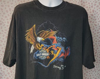 Harley Davidson 1999 Vintage Tee, The Strong Survive, Eagle & Dragon, Denney's HD of Springfield Missouri, Back Print, Men's Size 3X