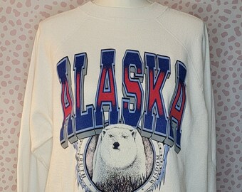 Vintage 90's Alaska Polar Bear Sweatshirt, High Quality White Ultra Sweats Men's Size XL, Made in USA, Vintage Recycle Wear Collection