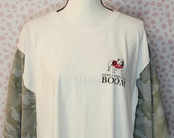 Upcycle Georgia Bulldogs Oversize Shirt, Camo Sleeves, Size 3X