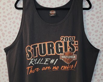 Vintage Sturgis Tank Top, 20th Anniversary, Back Print, Rule #1 There are no rules!, Harley Davidson Tank Top, Men's Size 2X