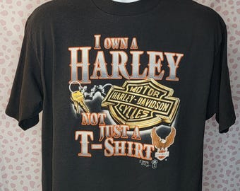 3D Emblem 1988 Harley Davidson T-Shirt, I Own A Harley Not Just A T-Shirt, 3D Emblem Ft. Worth, TX Men's Size XL, High Quality