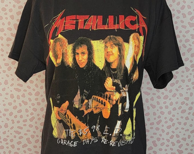 Featured listing image: Metallica Garage Days Photo Vintage Style Band Tee with Full Back Print, Gildan Heavy Cotton Men's Concert T-Shirt by Rock Off