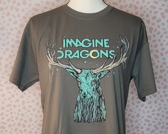 Imagine Dragons Elk In The Stars Band Tee, Charcoal Gray, Men's Size, High Quality Music Tee by Rock Off