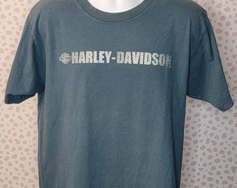 Y2K Harley Davidson Vintage T-Shirt, Blue/Teal, Men's Size Large