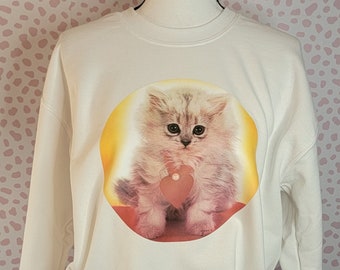 Vintage Kitten Iron On Sweatshirt by Roach 1977, White Gildan Heavy Blend Sweatshirt Men's Size Medium