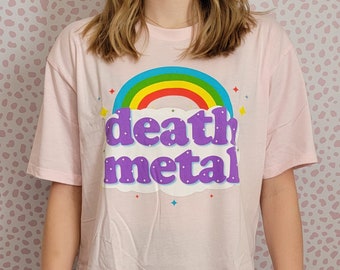 Death Metal and Rainbows Vintage Style Light Pink Tee