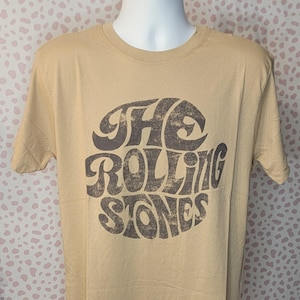 The Rolling Stones Vintage Logo Band Tee, Sand Color, Men&#39;s Size High Quality Music Tee by Rock Off