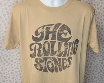 The Rolling Stones Vintage Logo Band Tee, Sand Color, Men's Size High Quality Music Tee by Rock Off