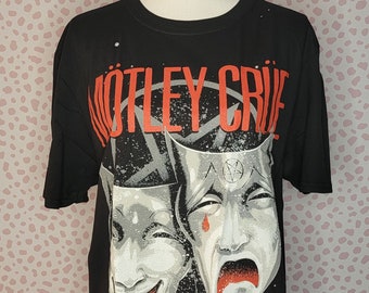 Motley Crue Distressed Theatre of Pain Band Tee, Slashes on Back of Tee, Size Large, Gildan Softstyle Classic Concert Tee