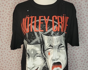 Motley Crue Distressed Theatre of Pain Band Tee, Slashes on Back of Tee, Size Large, Gildan Softstyle Classic Concert Tee