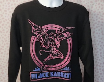 Black Sabbath Sweatshirt, Black & Neon Pink, Men's Size, High Quality by Rock Off