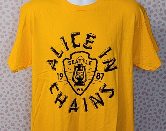 Alice In Chains Lantern Vintage Style Band Tee, Yellow Softstyle Tee,  Men's Size High Quality Tee by Rock Off
