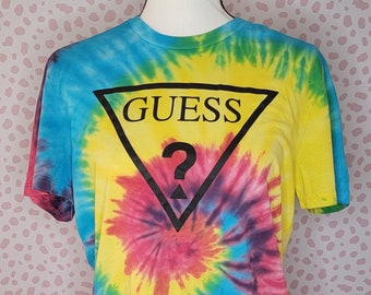 Guess Tie Dye Tee, Men's Size Medium, Runs Small, Multi Color Tie Dye