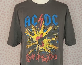 AC/DC Blow Up Your Radio Vintage Style Concert Shirt, Charcoal Gray