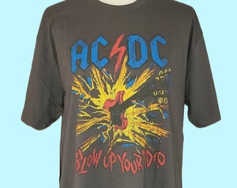 AC/DC Blow Up Your Radio Vintage Style Concert Shirt, Charcoal Gray